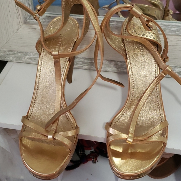 Burberry Stydded Metallic Leather Sandals - Picture 1 of 4